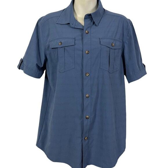 Zyia Active Womens Vented Button Down Short Sleeve Fishing Blue Shirt Top sz M - Picture 1 of 16